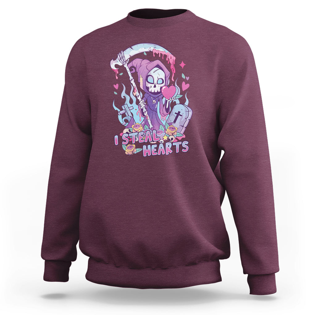 Funny Valentine Sweatshirt I Steal Hearts Grim Reaper TS02 Maroon Printyourwear