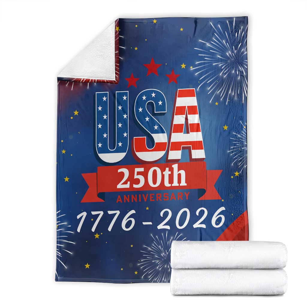 USA 250th Anniversary 1776 2026 Fireworks Throw Blanket Red White Blue 250 Years of Freedom Celebration TS02 Multicolor Print Your Wear
