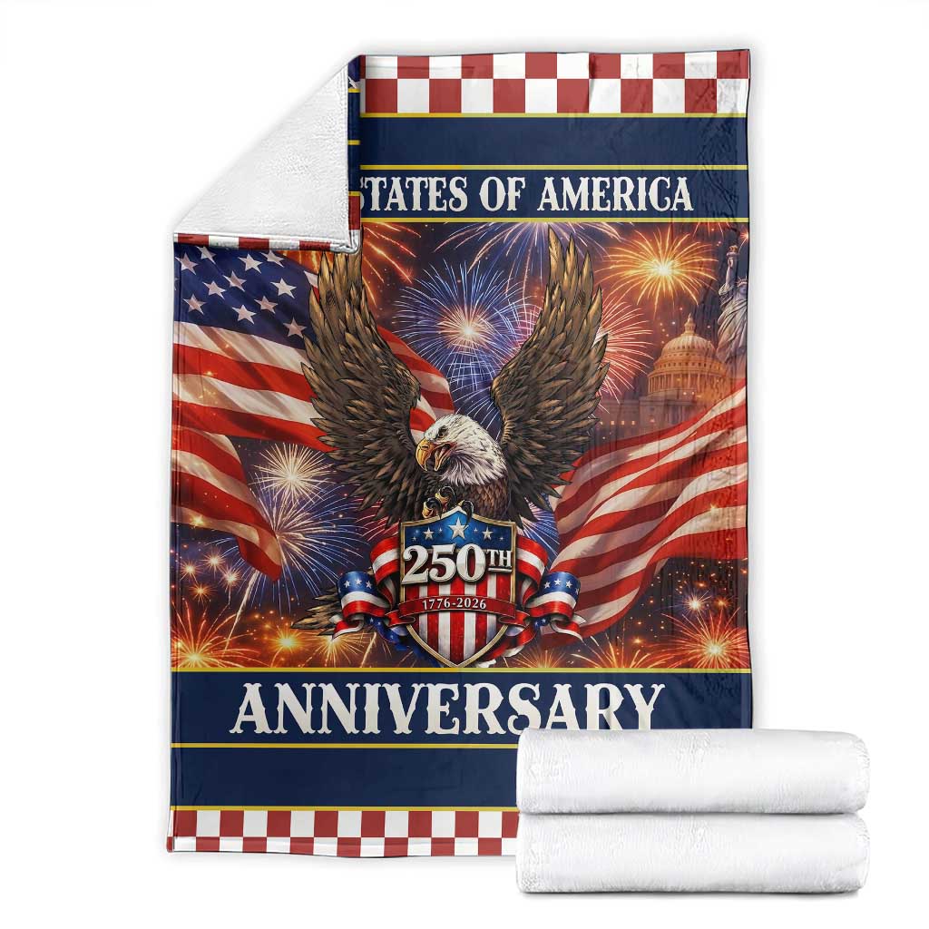 United States of America 250th Anniversary Throw Blanket USA 1776 2026 Patriotic Eagle Fireworks TS02 Multicolor Print Your Wear