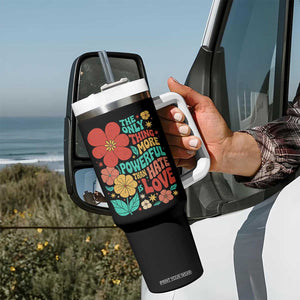The Only Thing More Powerful Than Hate Is Love Tumbler With Handle Retro Floral Boho Bunny Inspirational Statement TS02 Print Your Wear