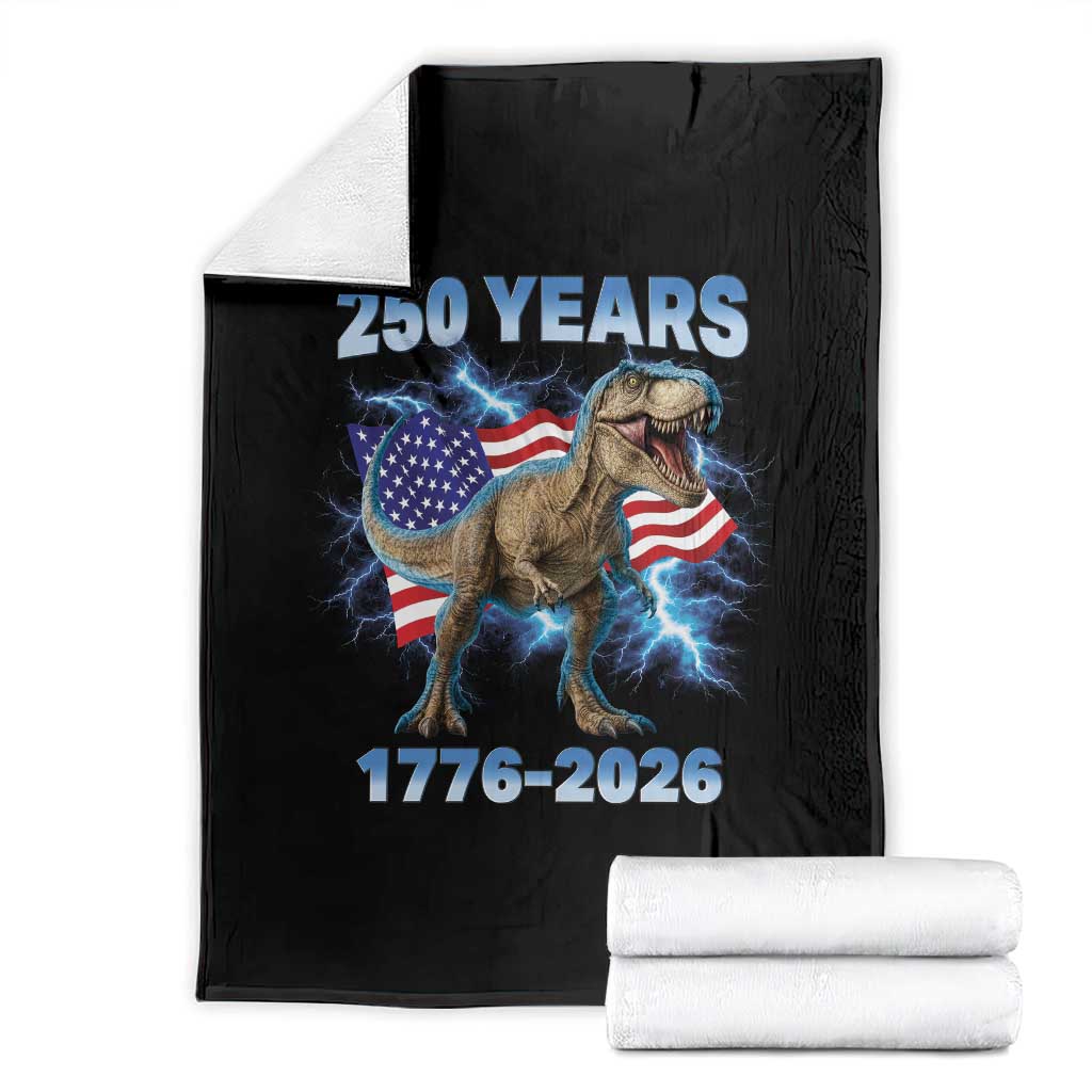 Funny Patriotic Dino Rex 250 Years 1776 2026 Throw Blanket Dinosaur USA Flag America 250th Anniversary Celebration TS02 Black Print Your Wear