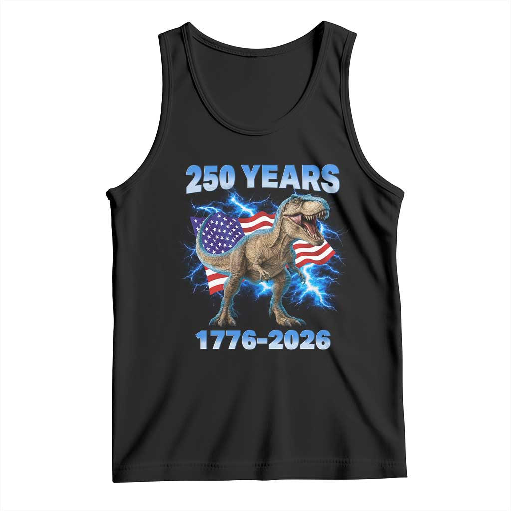 Funny Patriotic Dino Rex 250 Years 1776 2026 Tank Top Dinosaur USA Flag America 250th Anniversary Celebration TS02 Black Print Your Wear