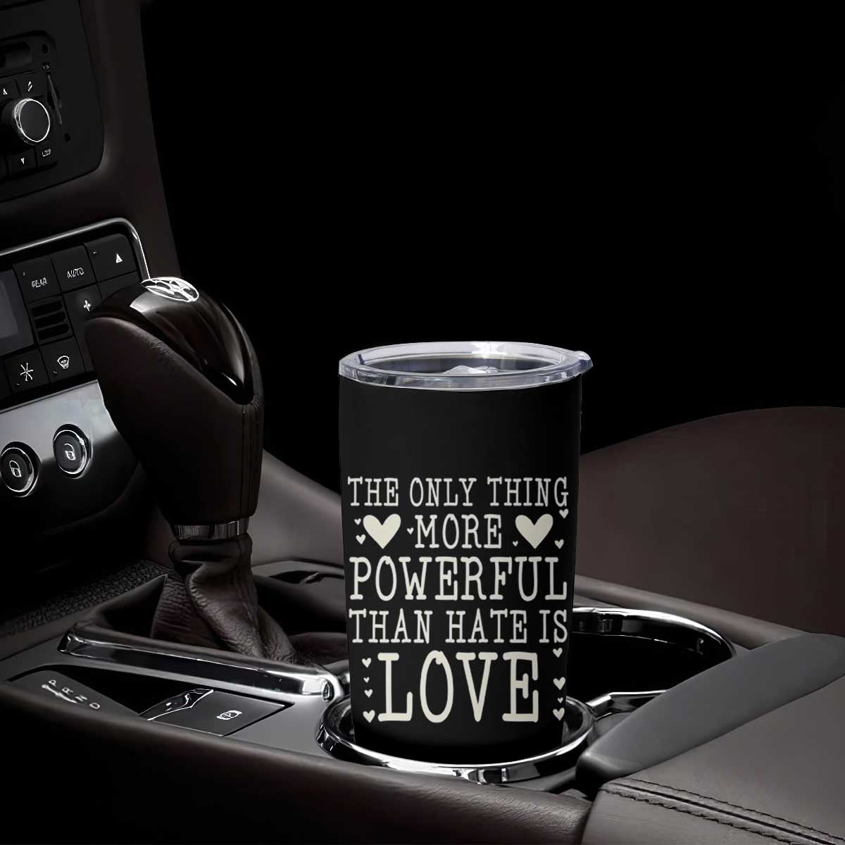 The Only Thing More Powerful Than Hate Is Love Tumbler Cup Whimsical Heart Typography Bunny Inspirational Statement TS02 Print Your Wear