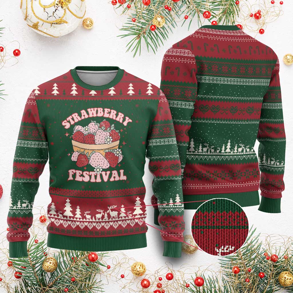 Strawberry Festival Ugly Christmas Sweater Retro Strawberries Fruit Lover TS02 Red Green Print Your Wear