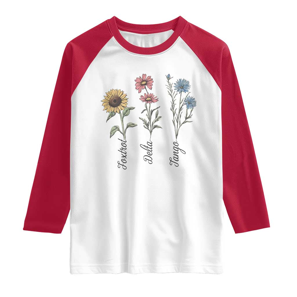 Floral FDT Foxtrot Delta Tango Raglan Shirt Funny Offensive Retro TS02 White Red Print Your Wear