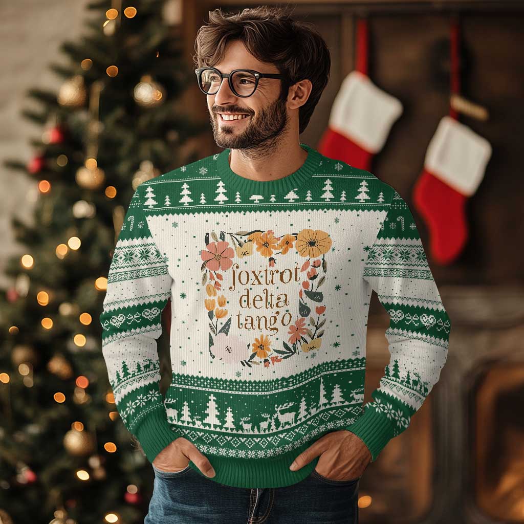 Foxtrots Deltas Tangos Boho Floral Ugly Christmas Sweater Funny Offensive TS02 Beige Green Print Your Wear