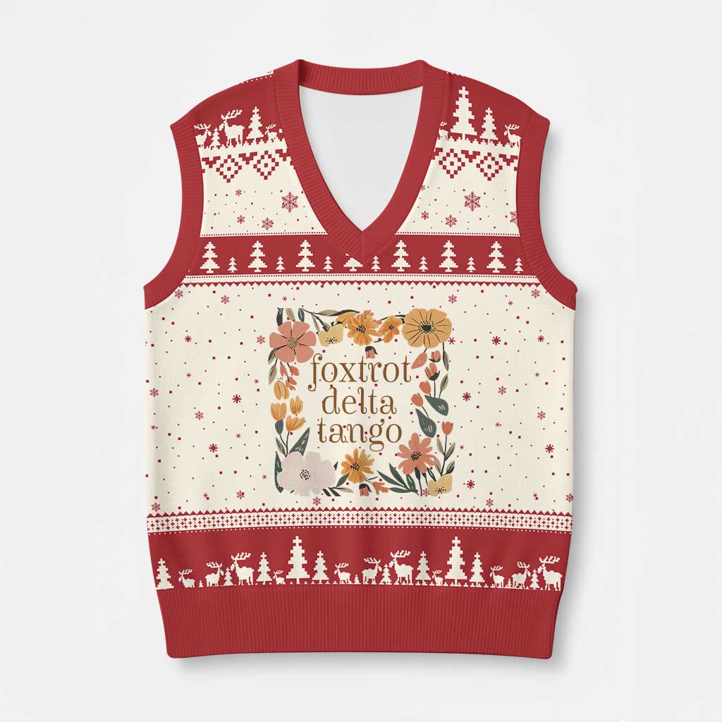 Foxtrots Deltas Tangos Boho Floral V-Neck Knit Sweater Vest Funny Offensive TS02 Beige Red Print Your Wear
