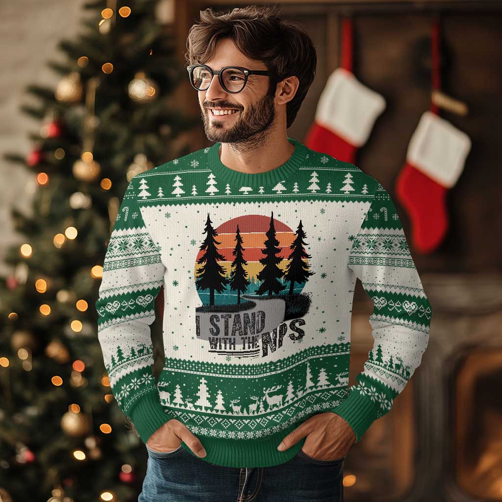 I Stand With The NPS Ugly Christmas Sweater National Park Support Park Rangers TS02 Beige Green Print Your Wear
