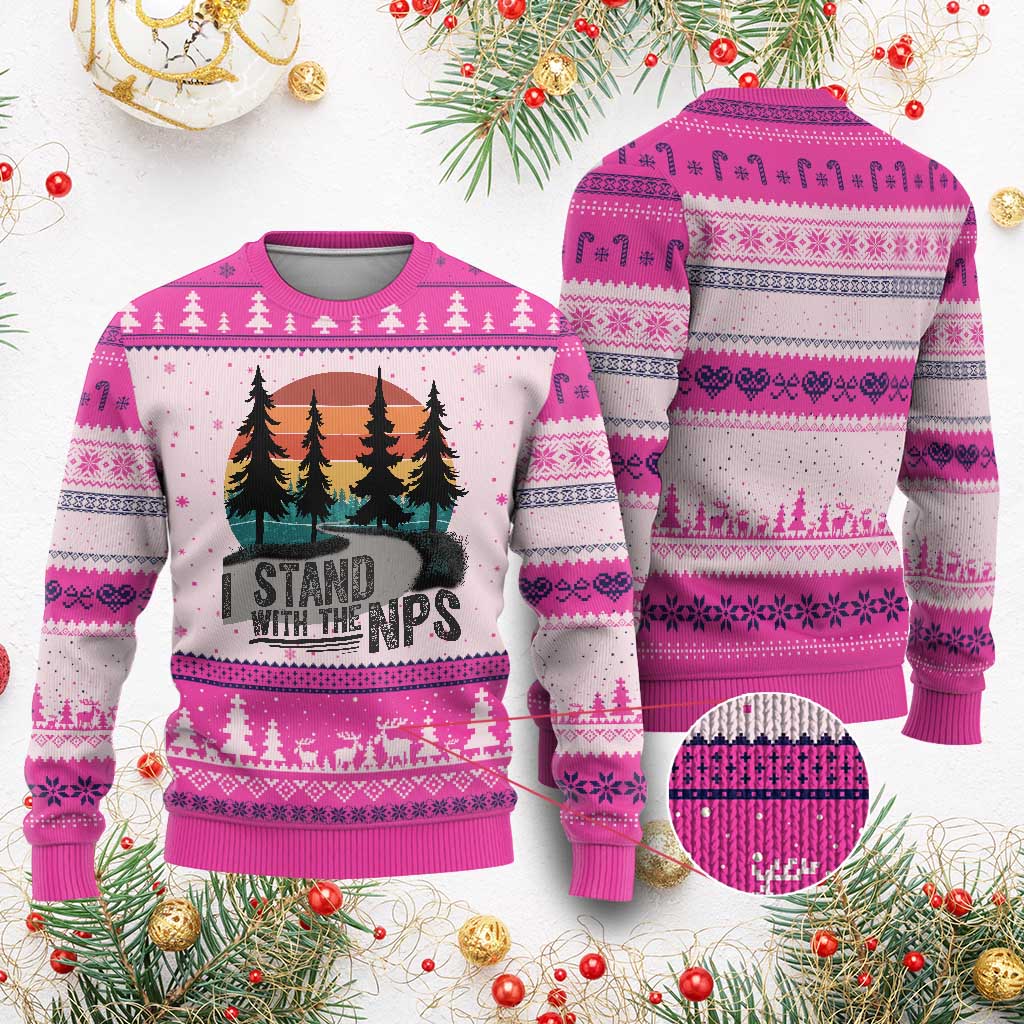 I Stand With The NPS Ugly Christmas Sweater National Park Support Park Rangers TS02 Hot Pink Print Your Wear