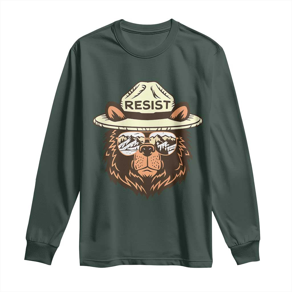 Resist Bear Retro Vintage Long Sleeve Shirt TS02 Dark Forest Green Print Your Wear