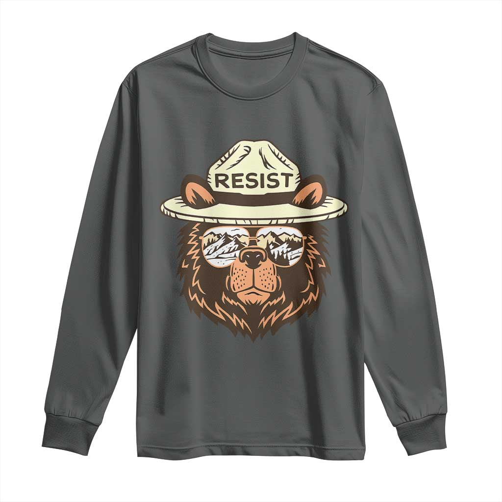 Resist Bear Retro Vintage Long Sleeve Shirt TS02 Dark Heather Print Your Wear