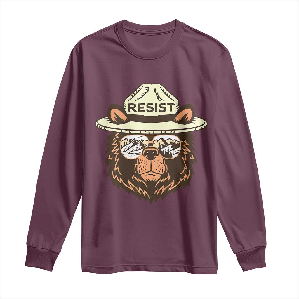 Resist Bear Retro Vintage Long Sleeve Shirt TS02 Maroon Print Your Wear