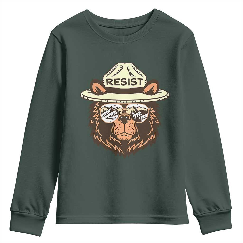 Resist Bear Retro Vintage Youth Sweatshirt TS02 Dark Forest Green Print Your Wear