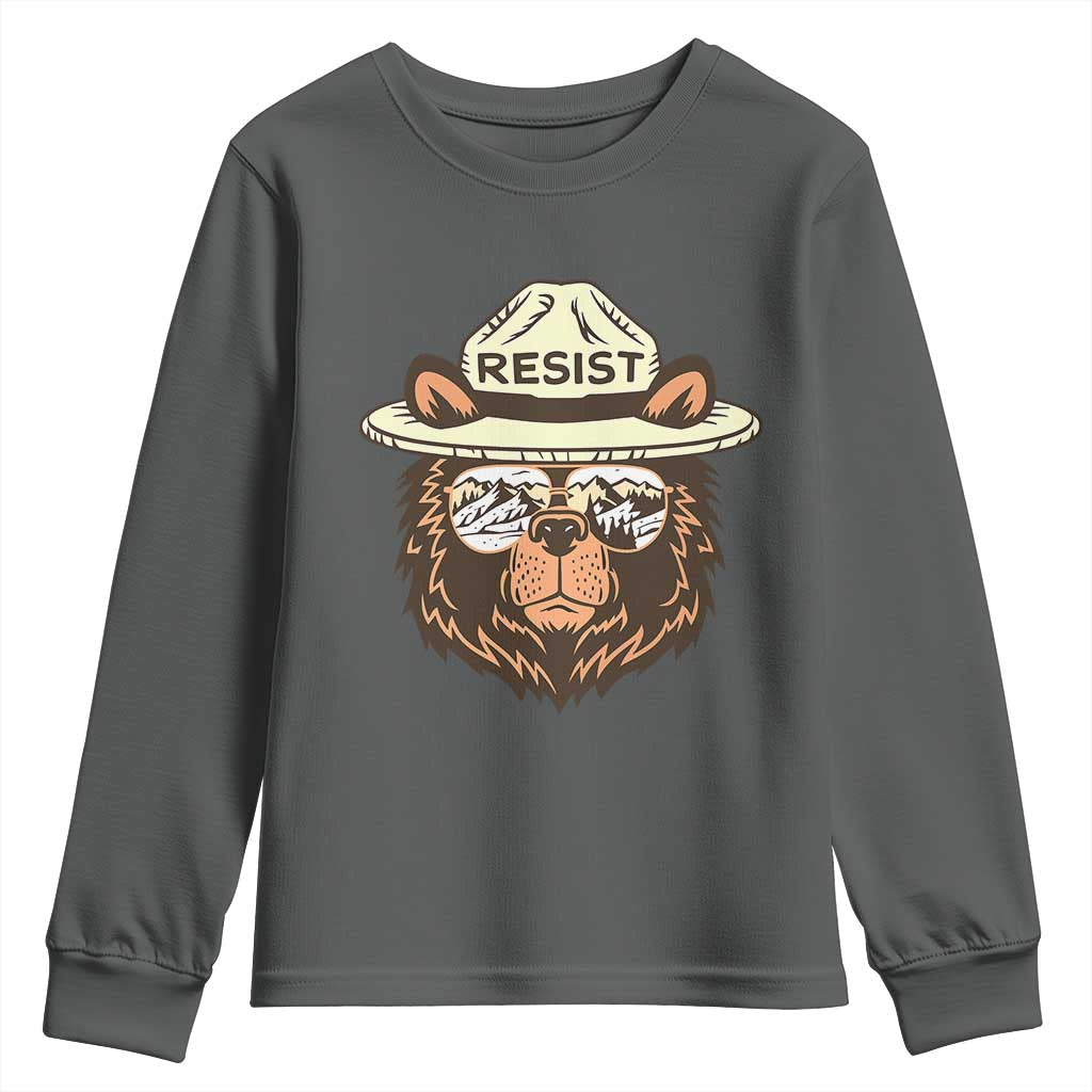 Resist Bear Retro Vintage Youth Sweatshirt TS02 Dark Heather Print Your Wear