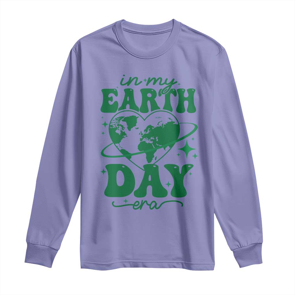 In My Earth Day Era Long Sleeve Shirt Cute Groovy Planet Heart TS02 Violet Print Your Wear