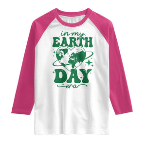 In My Earth Day Era Raglan Shirt Cute Groovy Planet Heart TS02 White Heliconia Print Your Wear