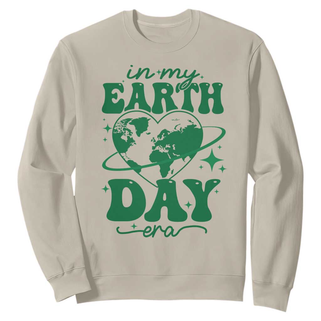 In My Earth Day Era Sweatshirt Cute Groovy Planet Heart TS02 Sand Print Your Wear