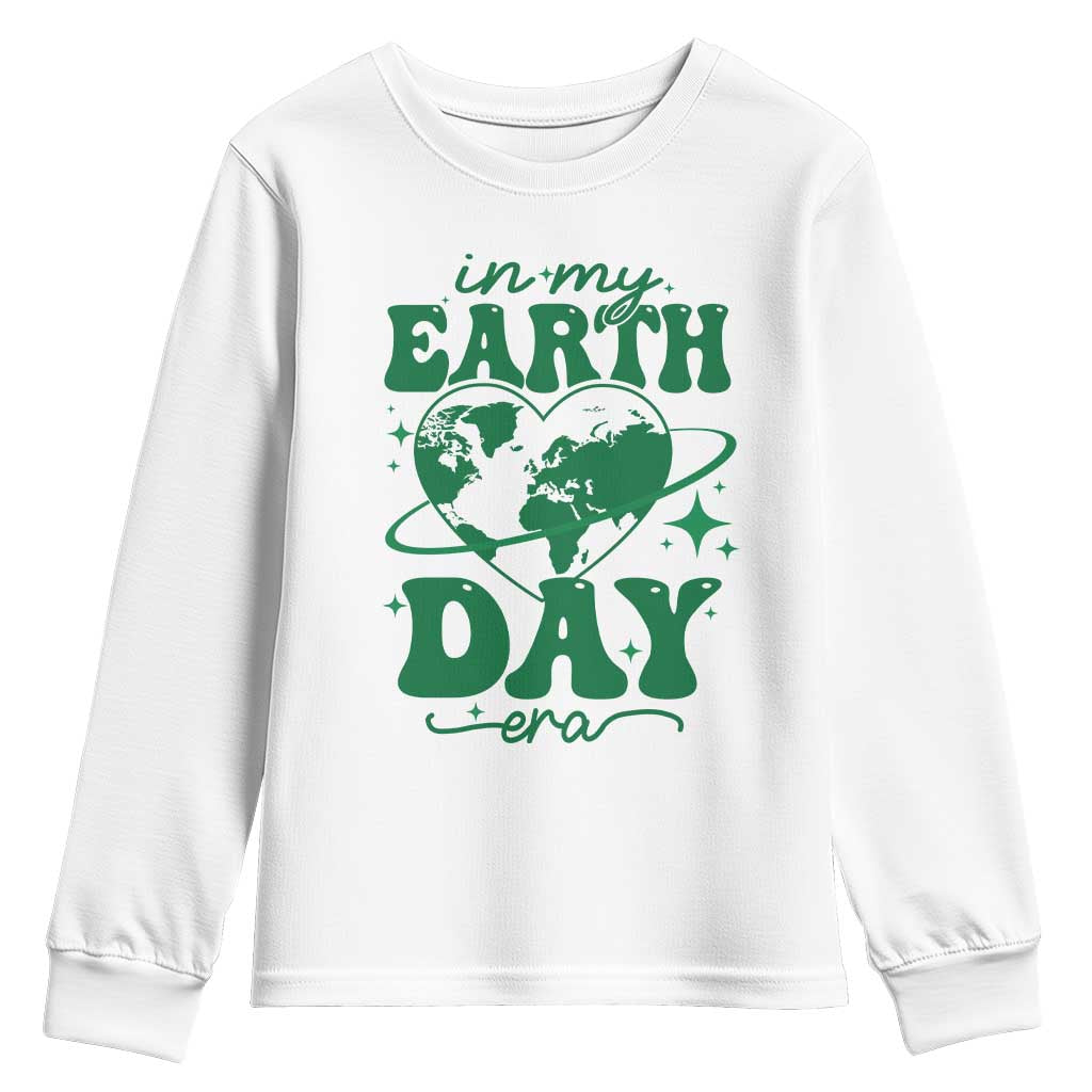 In My Earth Day Era Youth Sweatshirt Cute Groovy Planet Heart TS02 White Print Your Wear