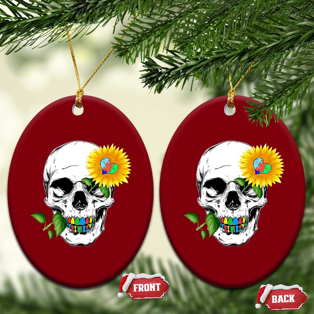 Autism Skull Sunflower Ceramic Ornament Support Autistic Puzzle Pieces Heart TS02 Print Your Wear