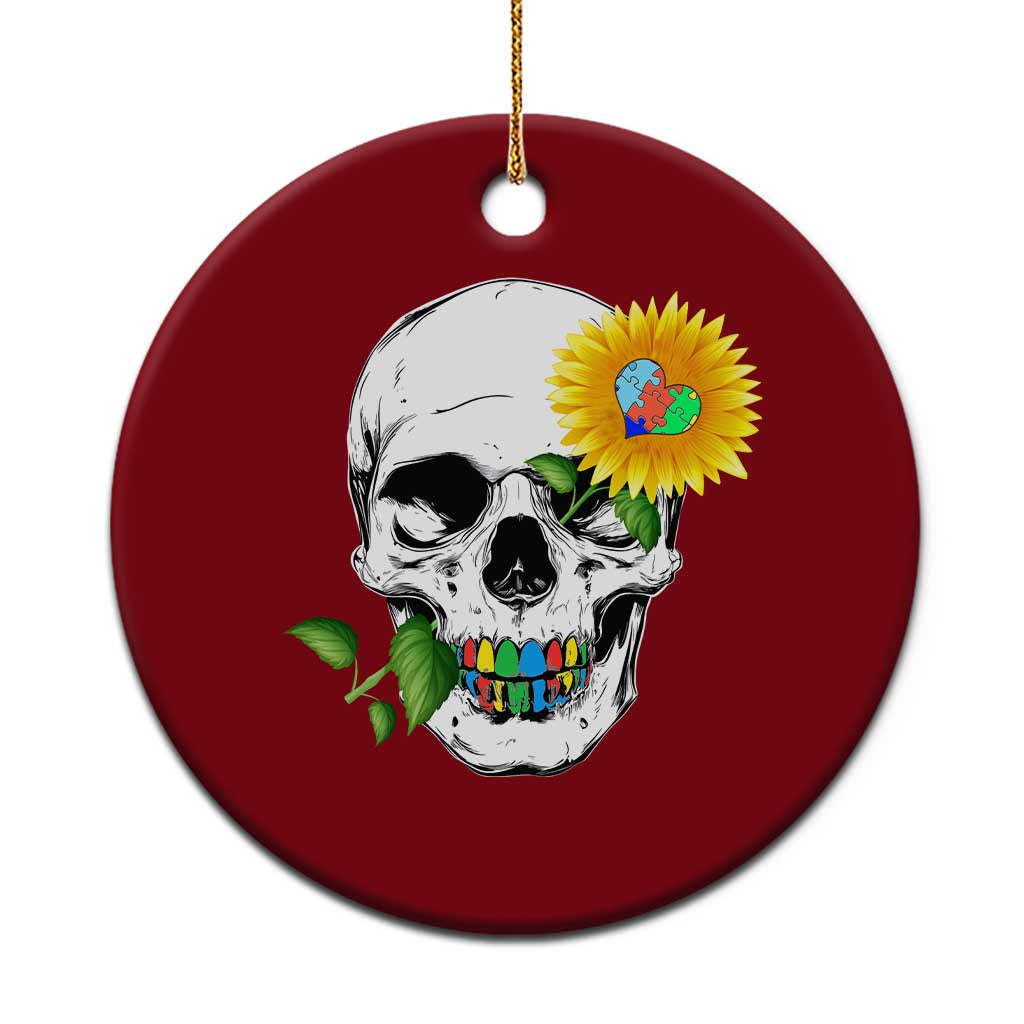 Autism Skull Sunflower Ceramic Ornament Support Autistic Puzzle Pieces Heart TS02 1pc Red Print Your Wear