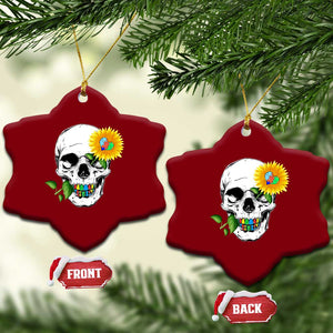 Autism Skull Sunflower Ceramic Ornament Support Autistic Puzzle Pieces Heart TS02 Print Your Wear