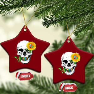 Autism Skull Sunflower Ceramic Ornament Support Autistic Puzzle Pieces Heart TS02 Print Your Wear
