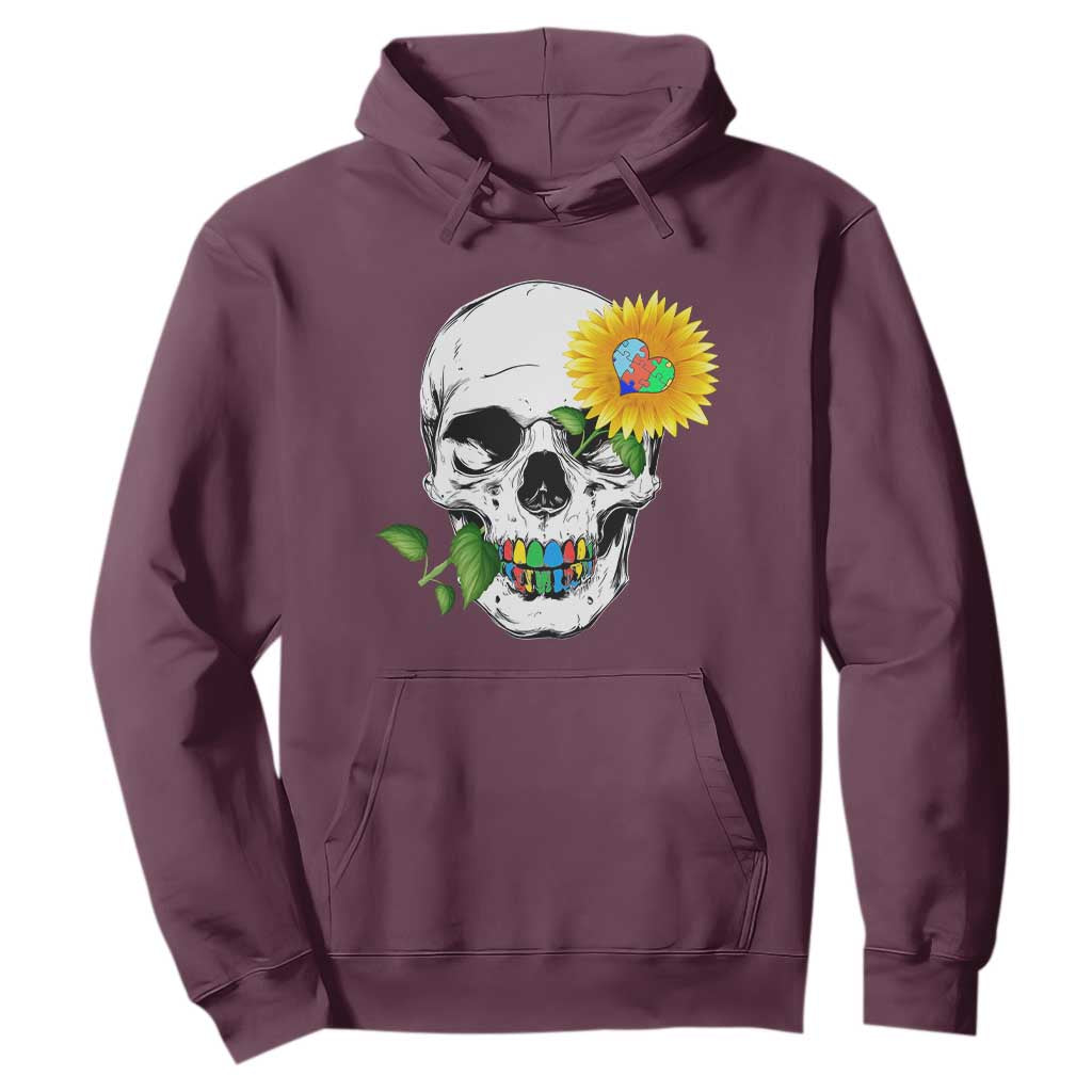Autism Skull Sunflower Hoodie Support Autistic Puzzle Pieces Heart TS02 Maroon Print Your Wear
