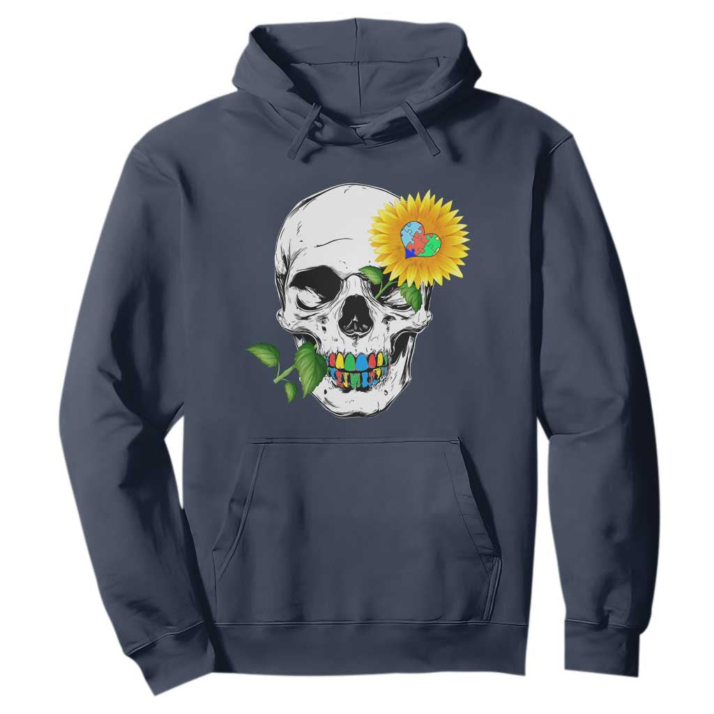 Autism Skull Sunflower Hoodie Support Autistic Puzzle Pieces Heart TS02 Navy Print Your Wear