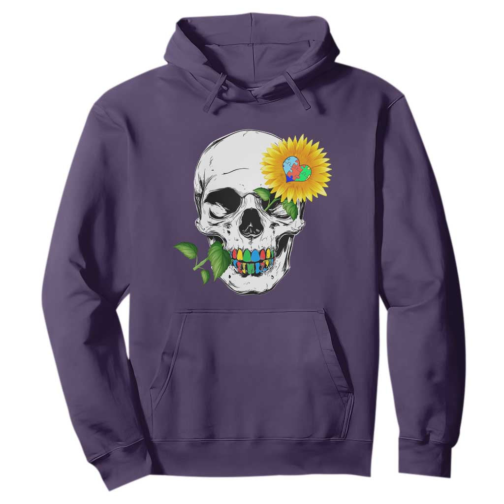 Autism Skull Sunflower Hoodie Support Autistic Puzzle Pieces Heart TS02 Purple Print Your Wear
