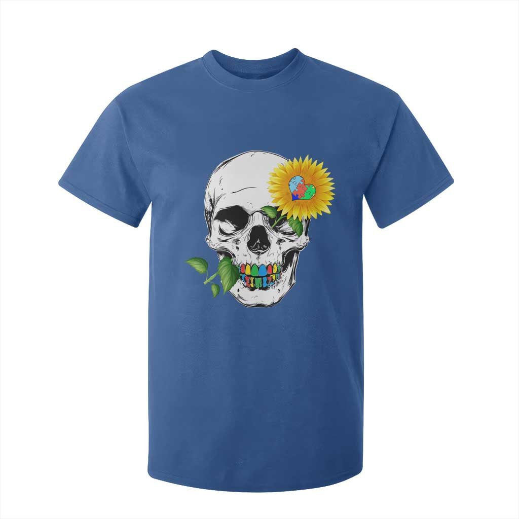 Autism Skull Sunflower T Shirt For Kid Support Autistic Puzzle Pieces Heart TS02 Royal Blue Print Your Wear