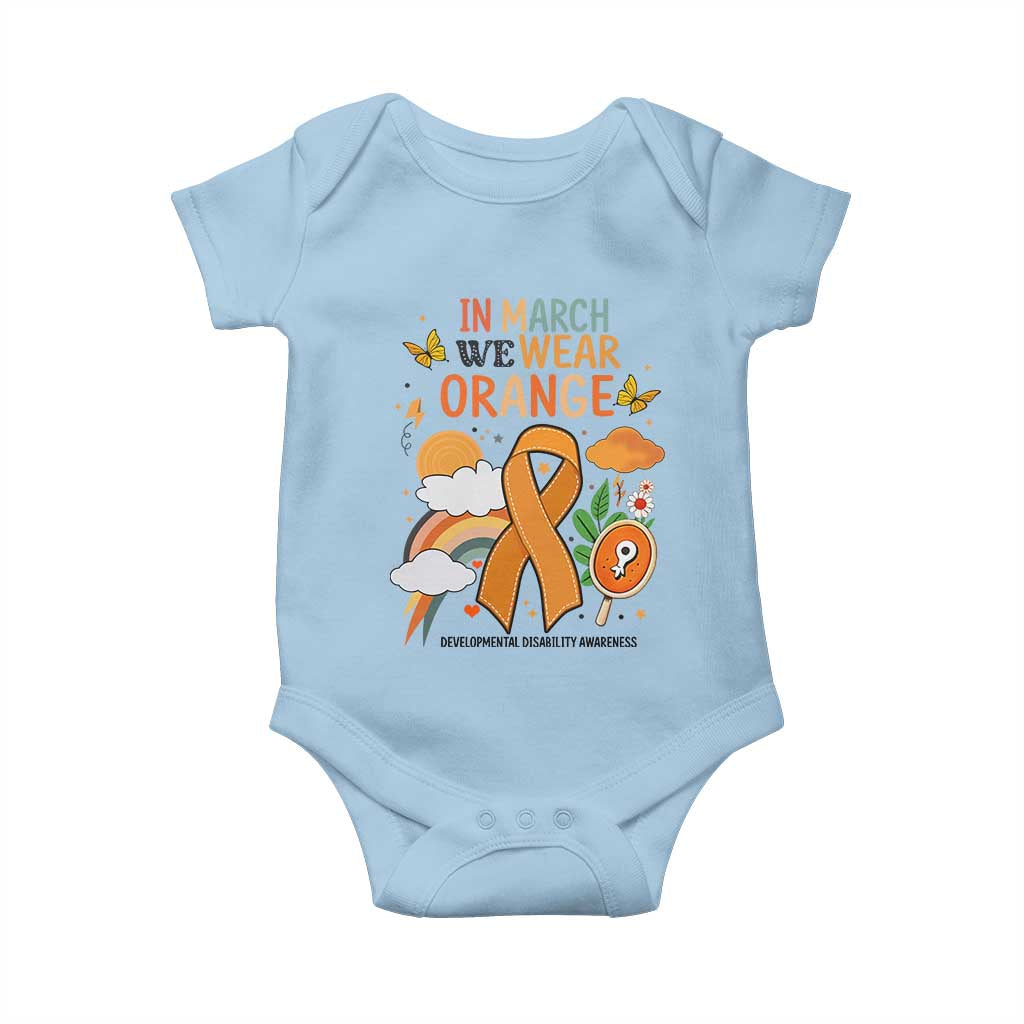 Developmental Disability Awareness Baby Onesie In March We Wear Orange TS02 Light Blue Print Your Wear