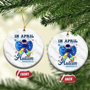 Autism Awareness Ceramic Ornament In April We Wear Blue Puzzle Ribbon Coquette Bow TS02 1pc White Marble Print Your Wear