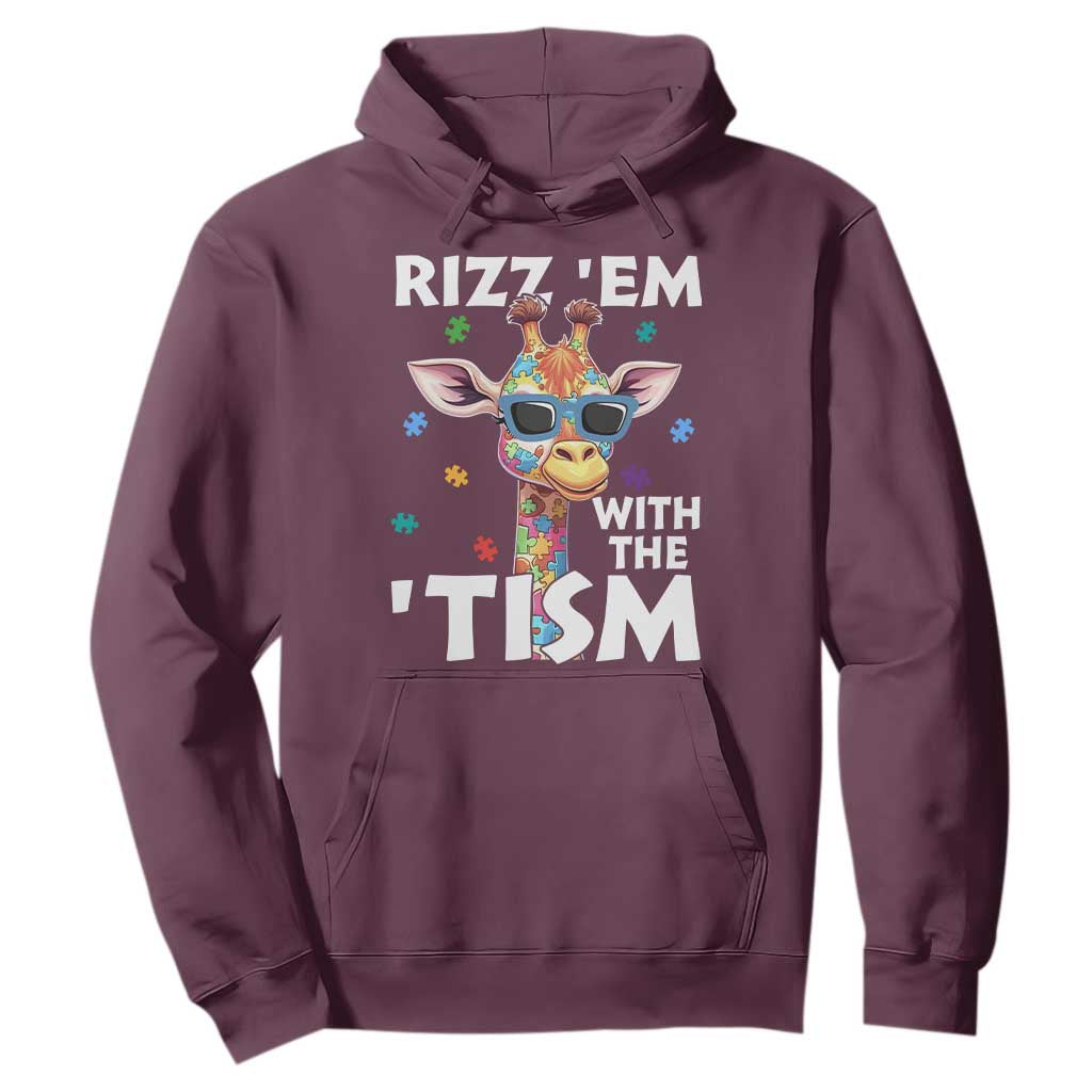 Funny Autism Giraffe Hoodie Rizz Em With The Tism TS02 Maroon Print Your Wear