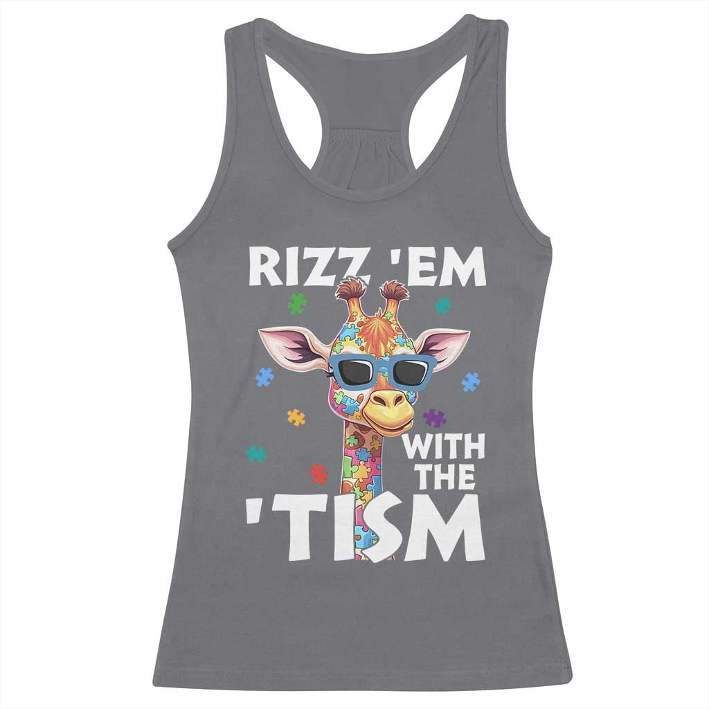 Funny Autism Giraffe Racerback Tank Top Rizz Em With The Tism TS02 Charcoal Print Your Wear