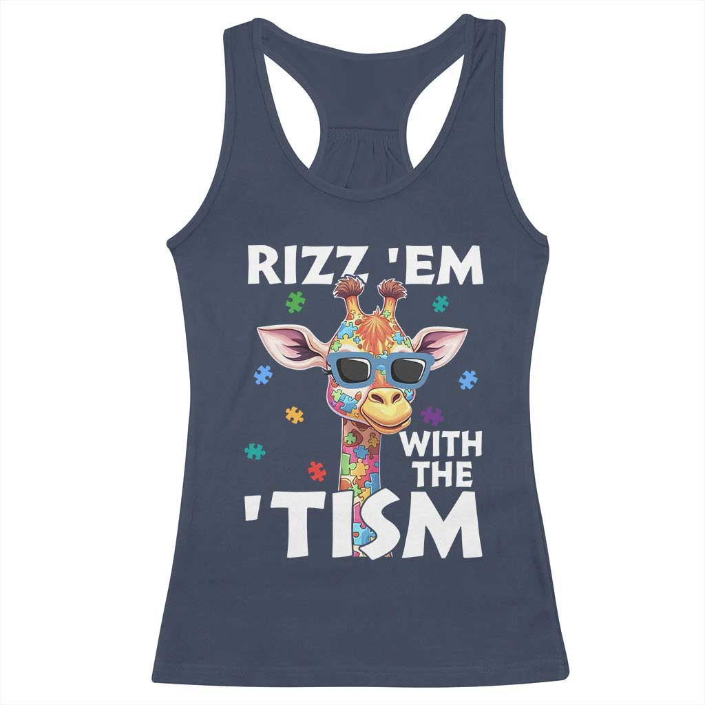 Funny Autism Giraffe Racerback Tank Top Rizz Em With The Tism TS02 Navy Print Your Wear