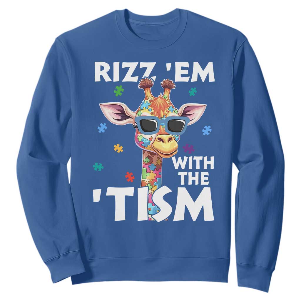 Funny Autism Giraffe Sweatshirt Rizz Em With The Tism TS02 Royal Blue Print Your Wear