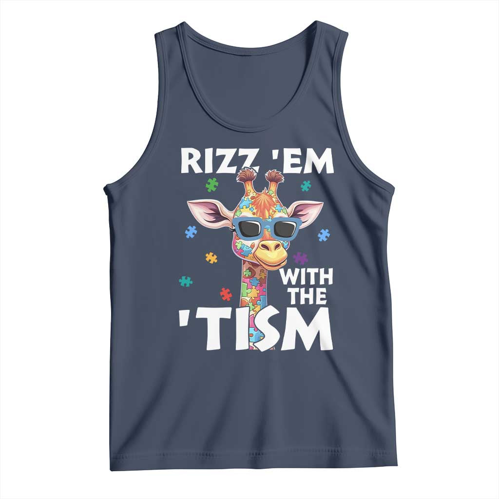 Funny Autism Giraffe Tank Top Rizz Em With The Tism TS02 Navy Print Your Wear