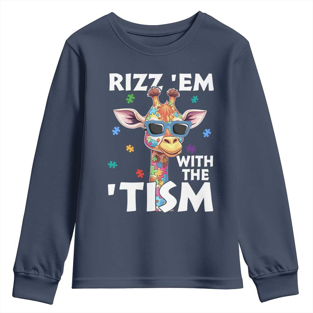 Funny Autism Giraffe Youth Sweatshirt Rizz Em With The Tism TS02 Navy Print Your Wear