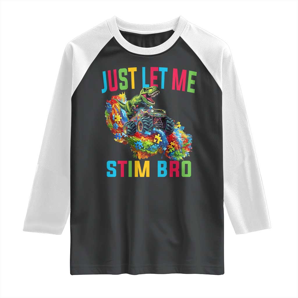 Autistic Dino Rex Driving Monster Truck Raglan Shirt Autism Is My Superpower TS02 Black White Print Your Wear