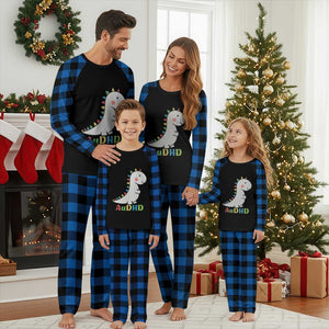 Cute Dinosaur AuDHD Plaid Pajama Set ADHD Awareness TS02 Blue Plaid Print Your Wear