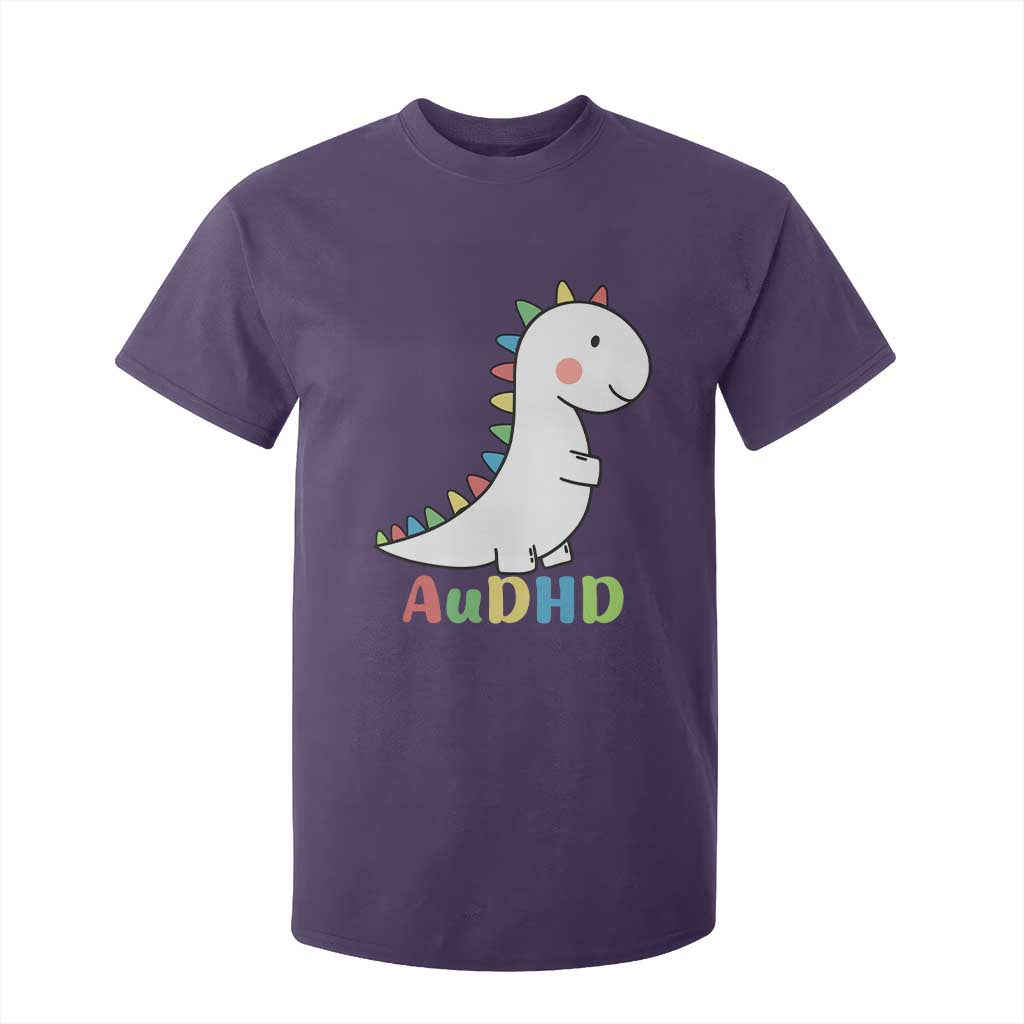 Cute Dinosaur AuDHD T Shirt For Kid ADHD Awareness TS02 Purple Print Your Wear