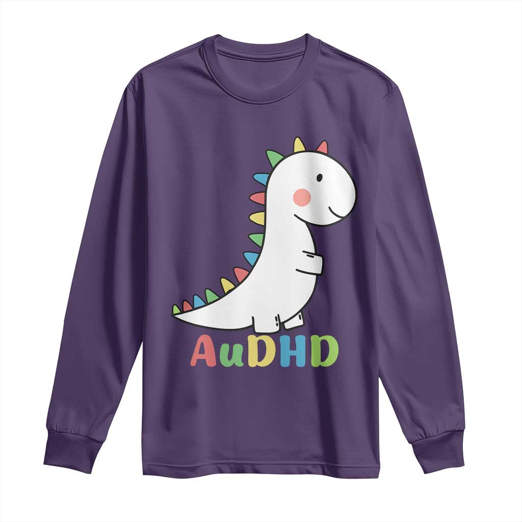 Cute Dinosaur AuDHD Long Sleeve Shirt ADHD Awareness TS02 Purple Print Your Wear