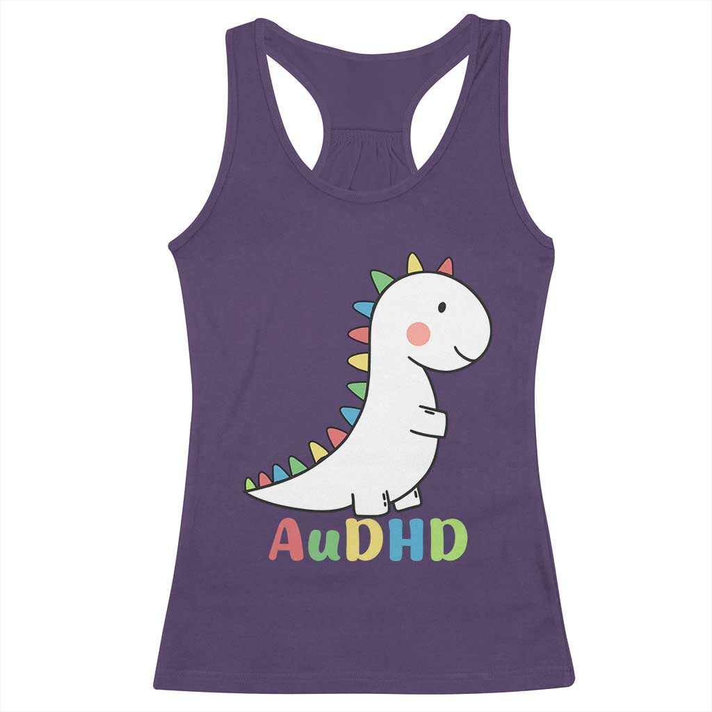 Cute Dinosaur AuDHD Racerback Tank Top ADHD Awareness TS02 Purple Print Your Wear