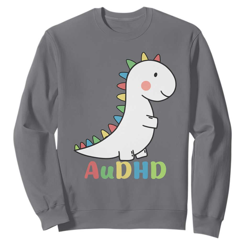 Cute Dinosaur AuDHD Sweatshirt ADHD Awareness TS02 Charcoal Print Your Wear