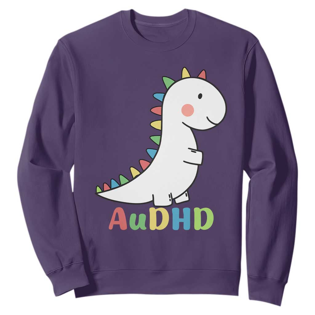 Cute Dinosaur AuDHD Sweatshirt ADHD Awareness TS02 Purple Print Your Wear