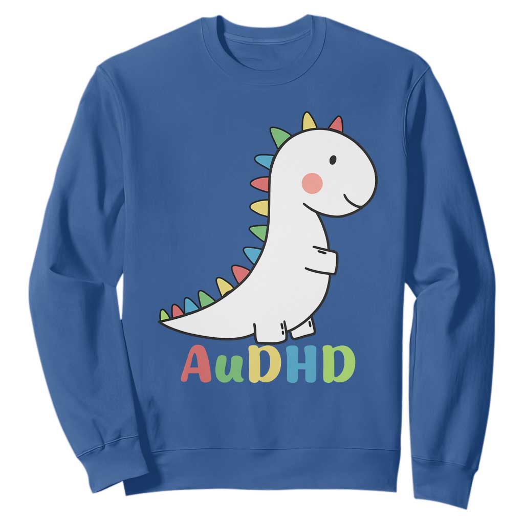 Cute Dinosaur AuDHD Sweatshirt ADHD Awareness TS02 Royal Blue Print Your Wear