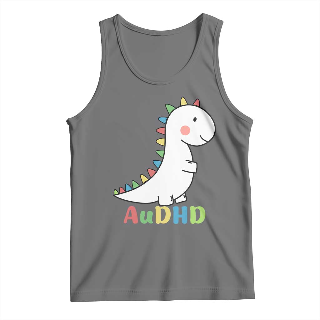 Cute Dinosaur AuDHD Tank Top ADHD Awareness TS02 Black Heather Print Your Wear