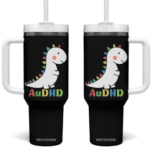 Cute Dinosaur AuDHD Tumbler With Handle ADHD Awareness TS02 One Size: 40 oz Black Print Your Wear