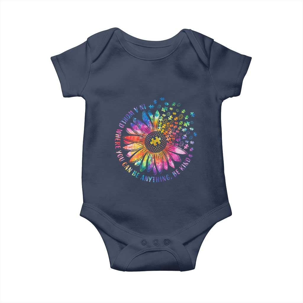 Be Kind Autism Awareness Baby Onesie Kindness Sunflower Tie Dye Puzzle TS02 Navy Print Your Wear