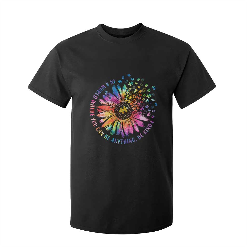 Be Kind Autism Awareness T Shirt For Kid Kindness Sunflower Tie Dye Puzzle TS02 Black Print Your Wear